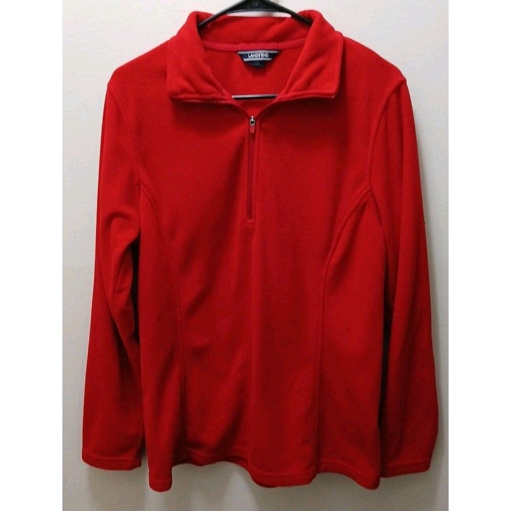 Lands End 1/4 Zip Fleece Pullover RED Womens Medium/Tall WARM COZY Jacket